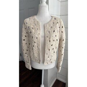 Zara Cardigan Sweater Womens Medium Large Cream Crochet Open Knit Floral Boho